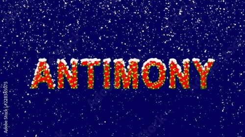 New Year text Element of periodic table ANTIMONY. Snow falls. Christmas mood, looped video. Alpha channel Premultiplied - Matted with deep blue RGB(04:00:5B) photo