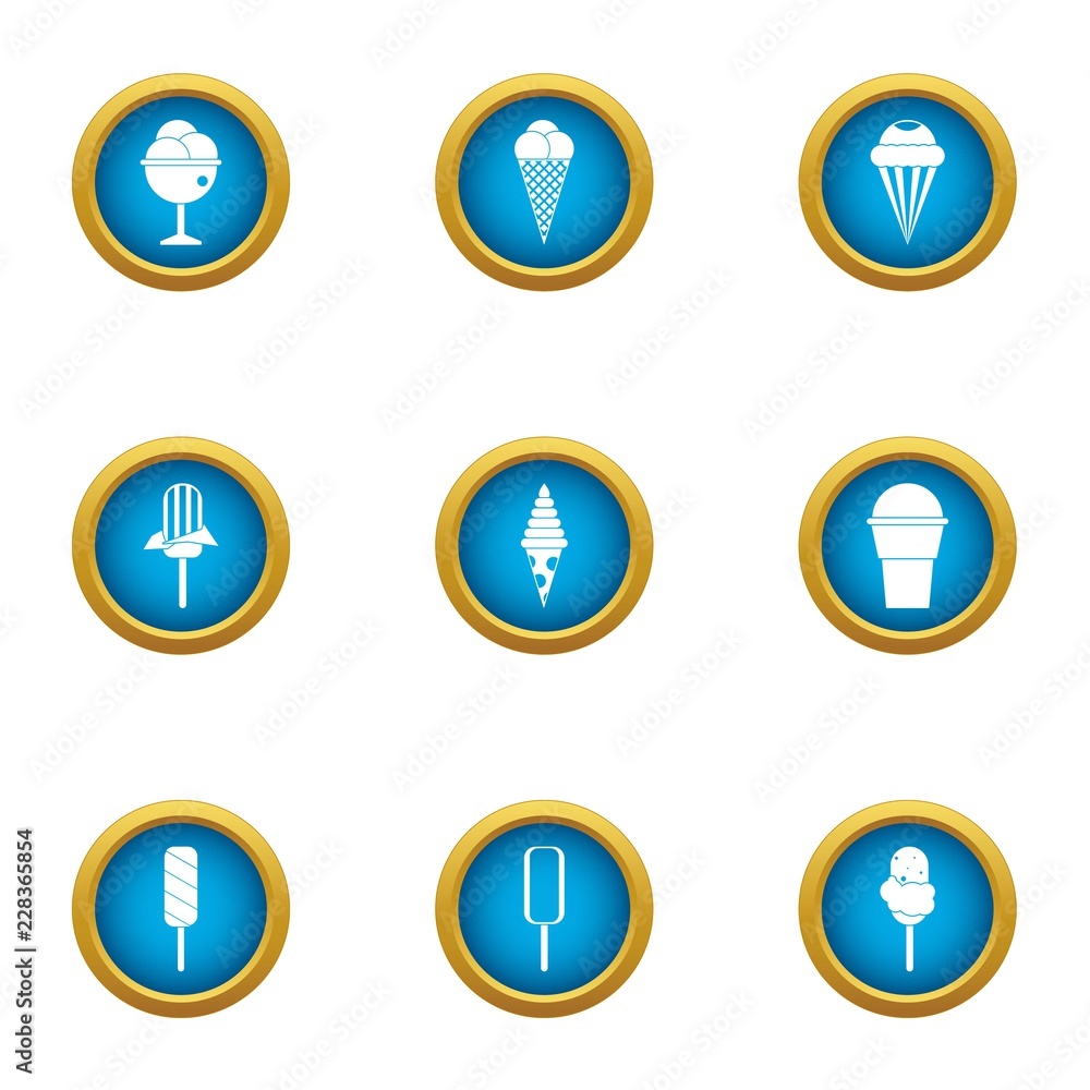 Cream sundae icons set. Flat set of 9 cream sundae vector icons for web isolated on white background Cream sundae icons set. Flat set of 9 cream sundae vector icons for web isolated on white background