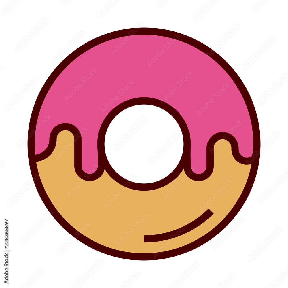 Minimalist, flat, pink donut icon. Isolated on white