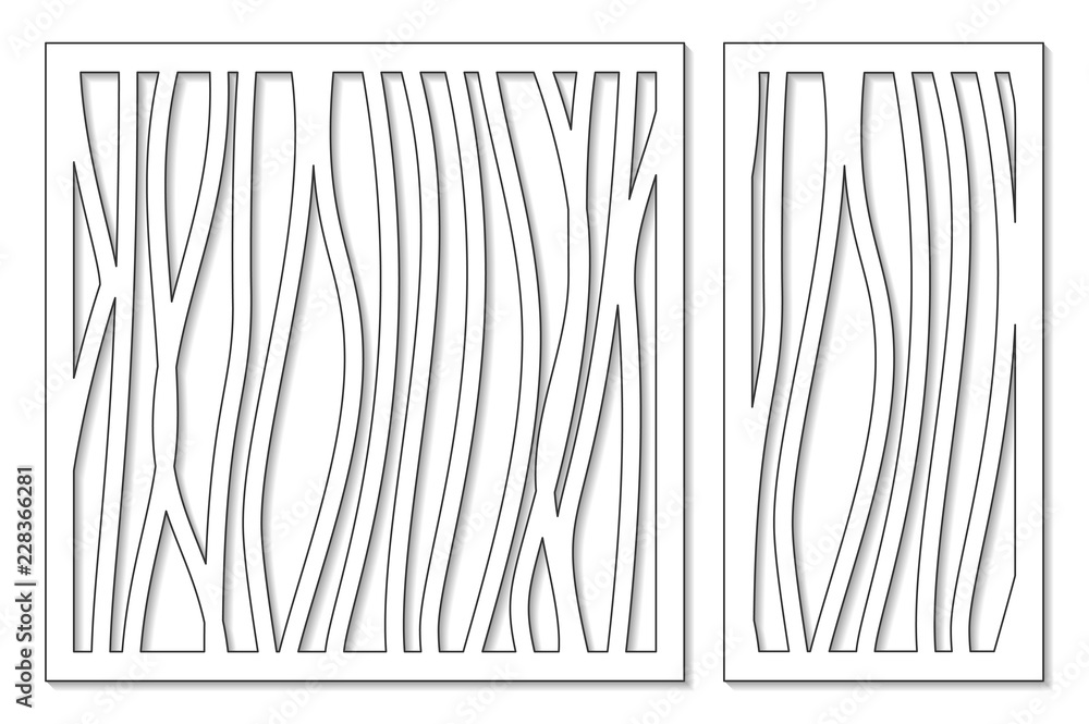 Set template for cutting. Abstract line, geometric pattern. Laser cut. Set ratio 1:2, 1:1. Vector illustration. Set template for cutting. Abstract line, geometric pattern. Laser cut. Set ratio 1:2, 1:1. Vector illustration.
