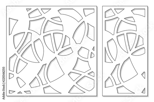 Set template for cutting. Abstract line, geometric pattern. Laser cut. Set ratio 1:2, 1:1. Vector illustration.