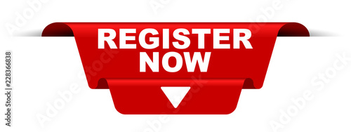 red vector banner register now