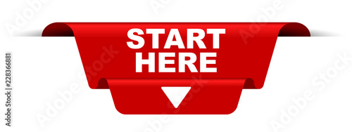 red vector banner start here