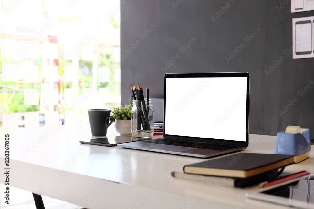 Laptop mock up Workplace Marketing Accounting business desk. Laptop mock up Workplace Marketing Accounting business desk.