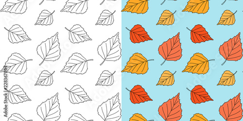 Autumn leaf seamless pattern. Fall leaves texture. Seasonal background with leaf pattern. Swatches with autumn leaves. Fall season decoration. Vector