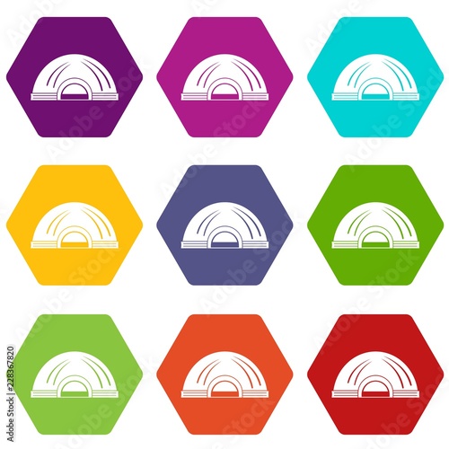 Aboriginal dwelling icons 9 set coloful isolated on white for web