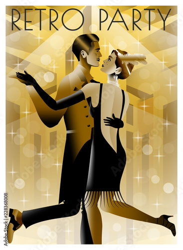 Canvas Print Dancing couples at a party in the style of the early 20th century