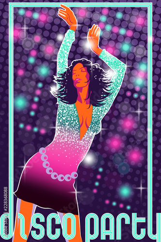 Disco party invitation card. Handmade drawing vector poster.