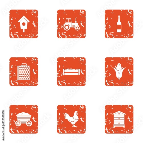 Rural area icons set. Grunge set of 9 rural area vector icons for web isolated on white background