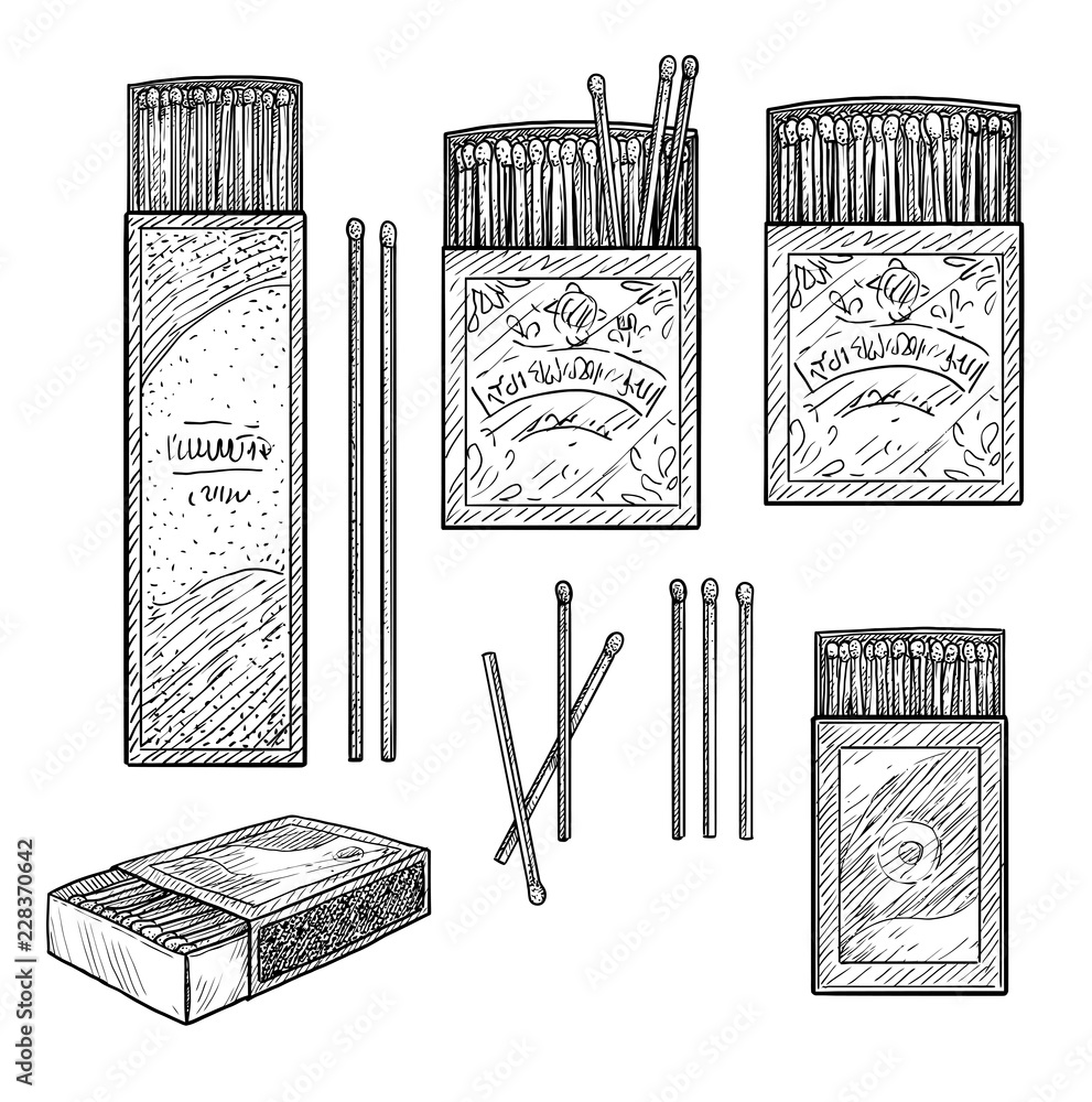 Matches illustration, drawing, engraving, ink, line art, vector Stock