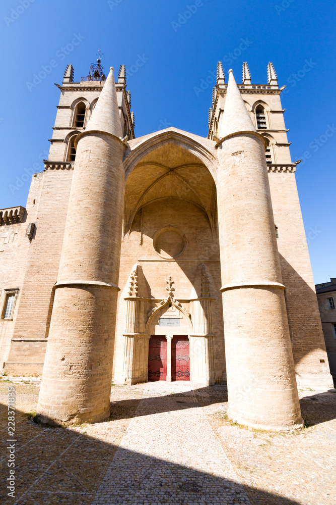 Main entrance of the Montpellier Cathedral, southern France
