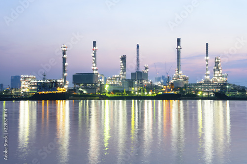 Oil and gas Refinery factory at sunrise.