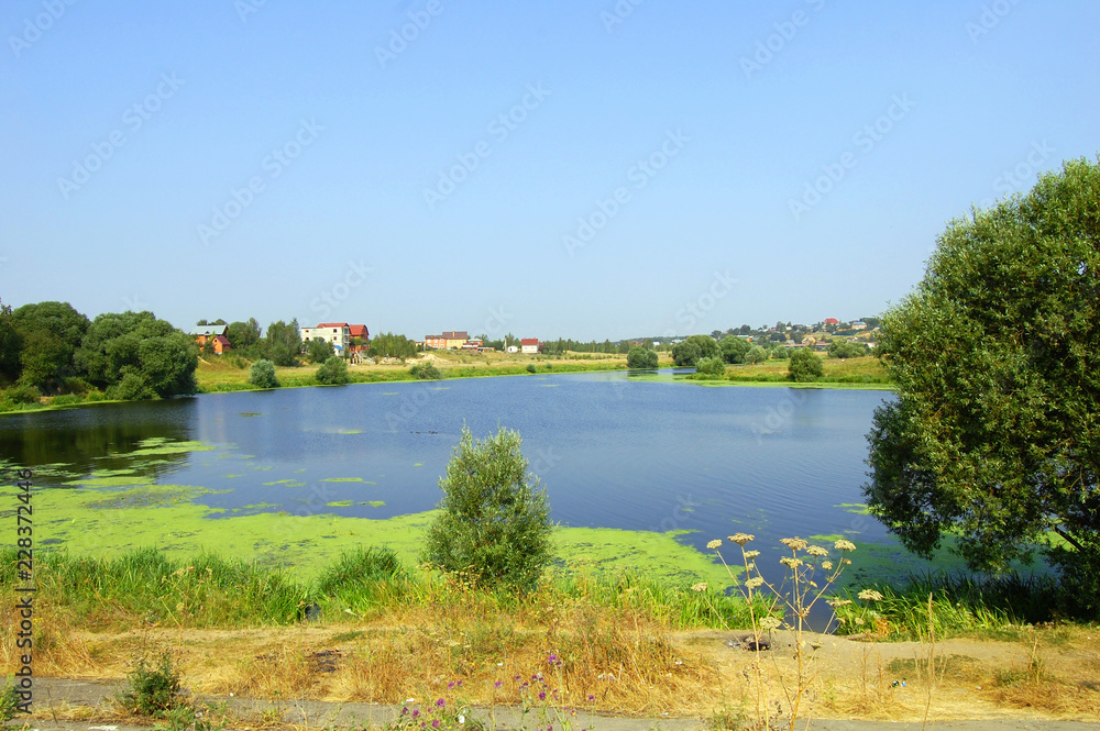 rural nature, village view, lake