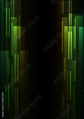 green overlap pixel speed in dark background, geometric layer motion backdrop, simple technology template, vector illustration