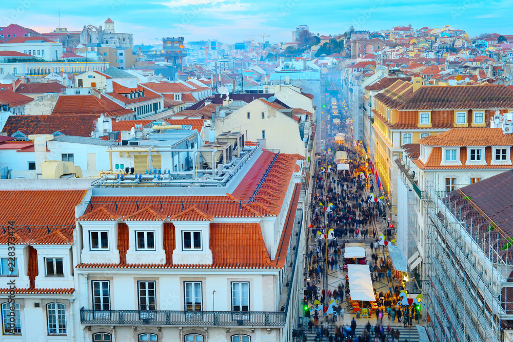 Naklejka premium Crowd, Old Town street, Lisbon