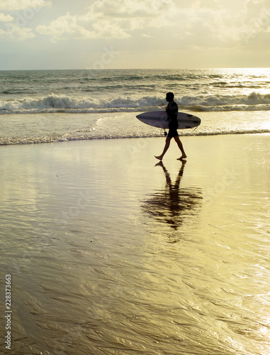Surfer walking on the beach