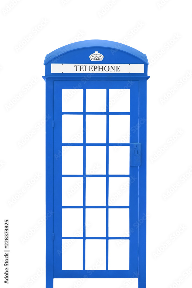classic blue phone booth isolated on white classic blue phone booth isolated on white