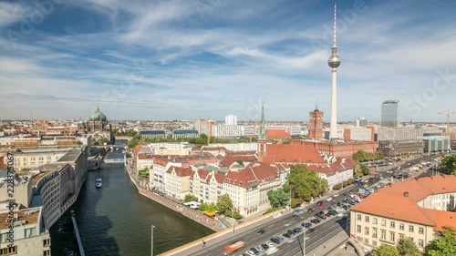 Wallpaper Mural Panoramic view of Berlin, Germany. TV tower, river Spree and Berliner dom. White clouds move across the blue sky. Torontodigital.ca