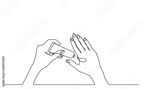continuous line drawing of hand testing moisturizing skin cream