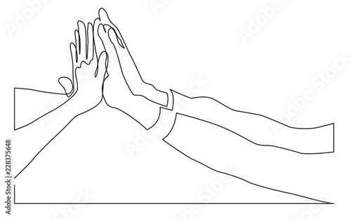continuous line drawing of people team hands giving high five