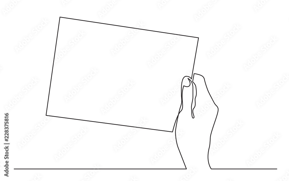 continuous line drawing of hand holding carton sign continuous line drawing of hand holding carton sign