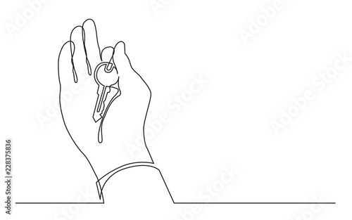continuous line drawing of hand holding key