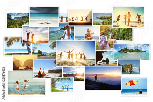 Obraz na plátně Photo collage of tropical images with landscapes and peoples