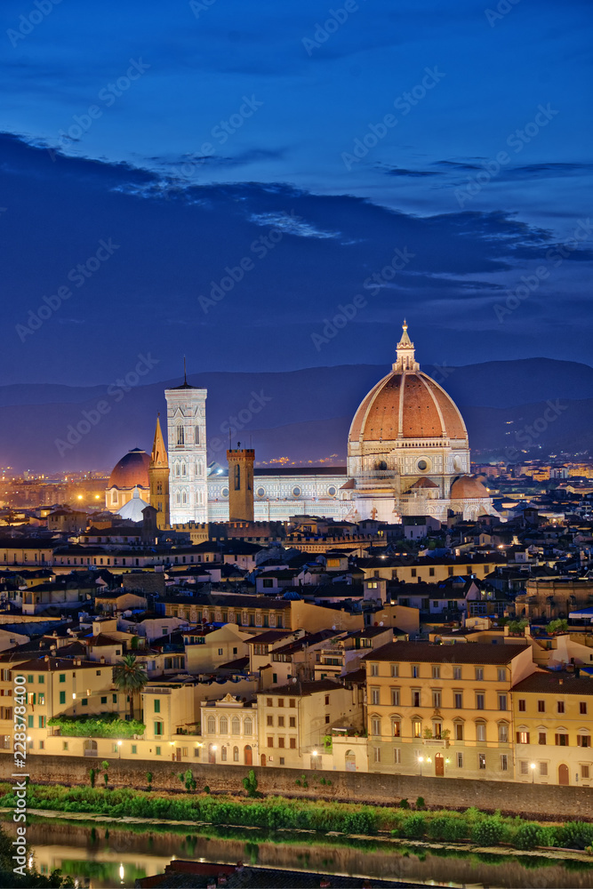 Florence Tuscany - Night scenery with Duomo Santa Maria del Fiori Renaissance architecture in Italy