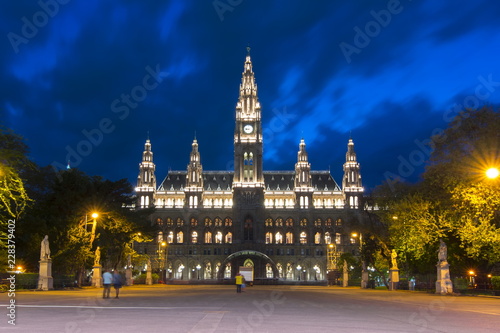 Photography Vienna city hall at night, Austria