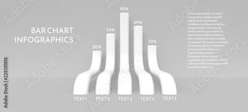 Bar chart in the form of long three-dimensional bending columns.