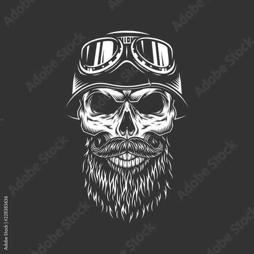 Vintage monochrome biker skull
