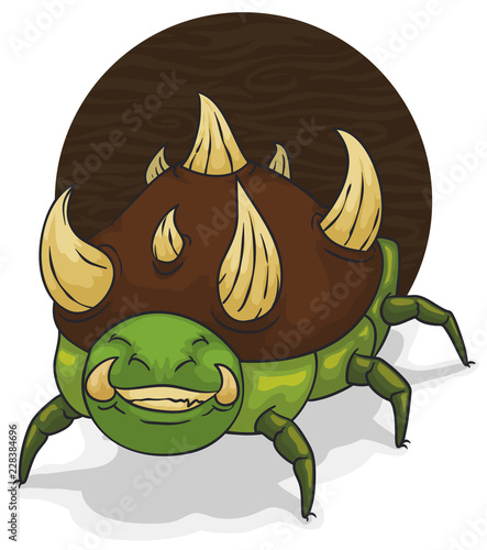 Smiling Insect Monster with a Spiky Shell, Vector Illustration