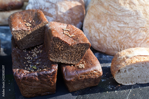 Delicious homemade black bread. Borodinsky bread is a traditional Russian rye-wheat bread