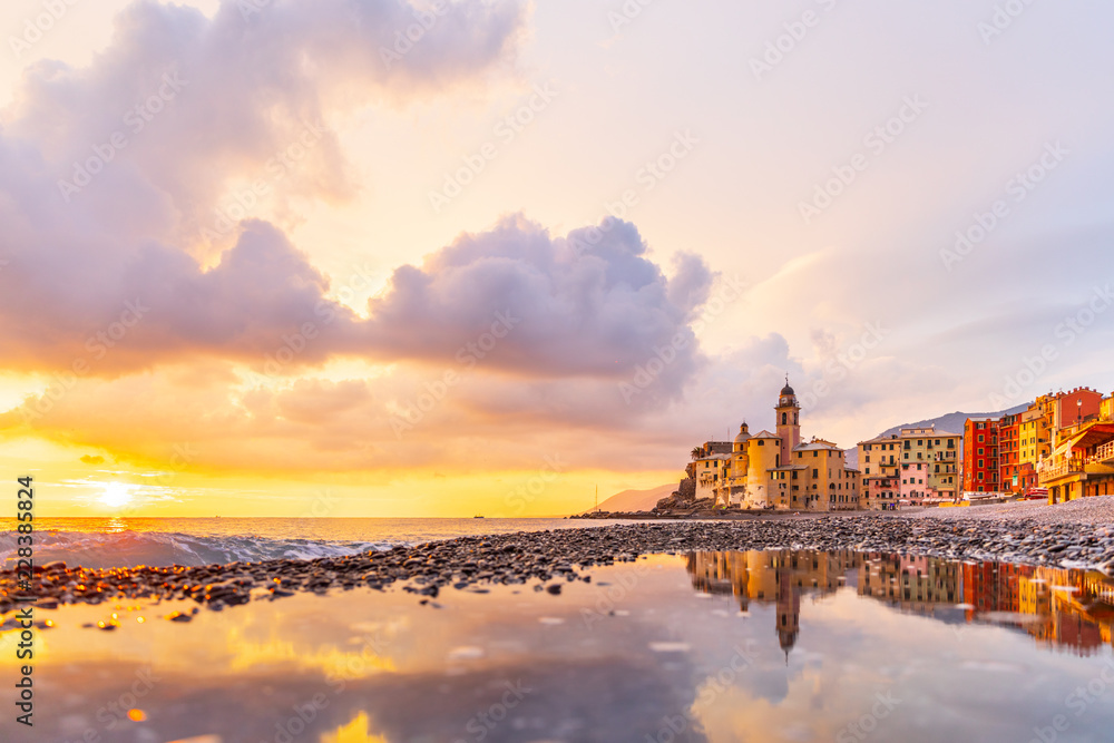 Obraz premium Sunset on the sea, Camogli, Liguria, Italy