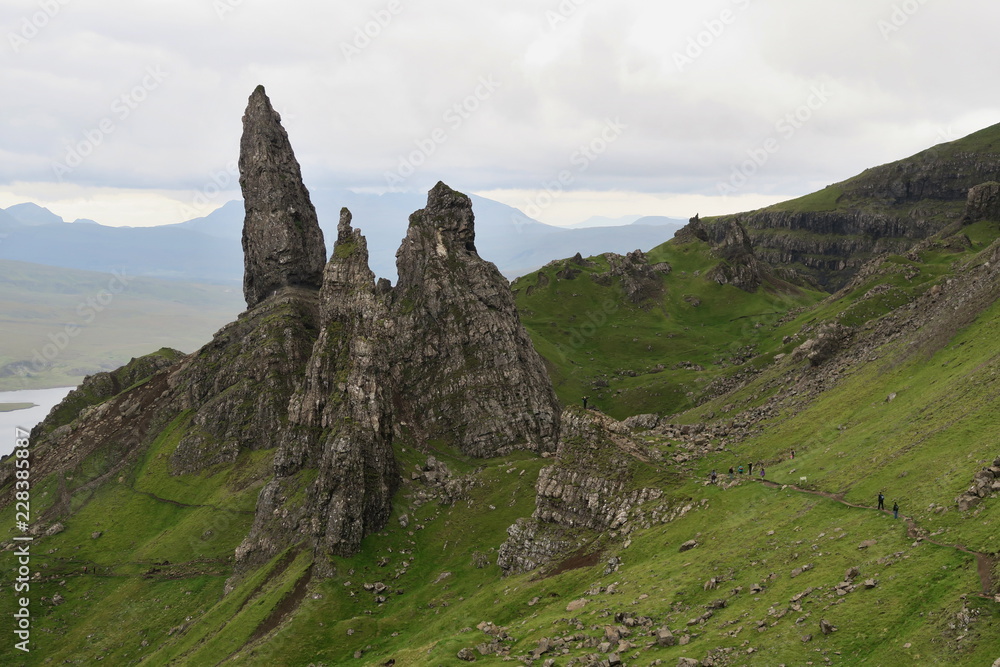 rock formation of Old man of Storr on the island of Skye in Scotland in United Kingdom