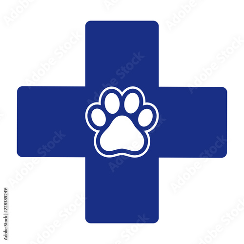 Fototapeta Naklejka Na Ścianę i Meble -  emblem of veterinary care dog paw on the background of blue medical cross