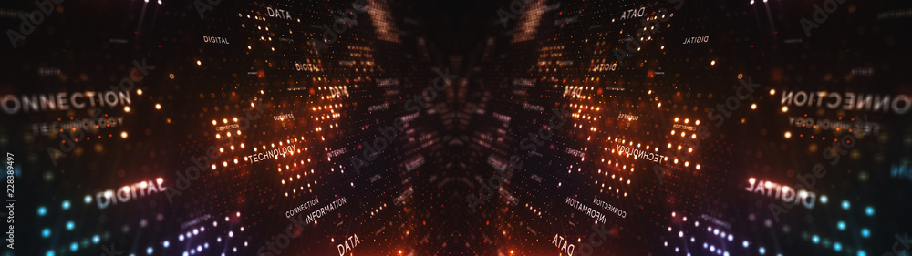 Digital structure of many glowing particles. Abstract technology ...