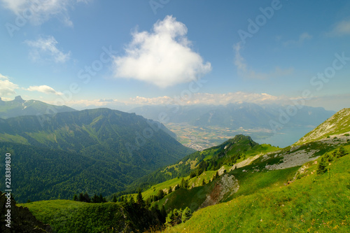 Typical summer mountains Switzerland landscape at sunny day time