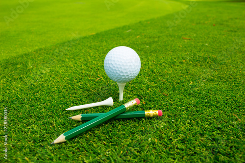 Golf Ball and Tee on Grass