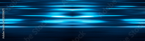 Glowing light stripes in motion over dark ultra wide background. Luminous blurred lines moving fast. Flaring bright streaks. Abstract composition. 3d rendering
