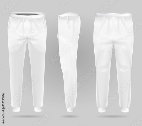 White sports trousers. Sports sweatpants design template. sportswear and urban pants
