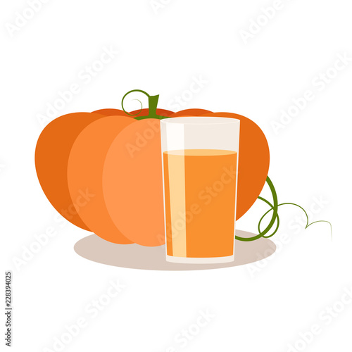 Pumpkin juice in a glass. Vector illustration.