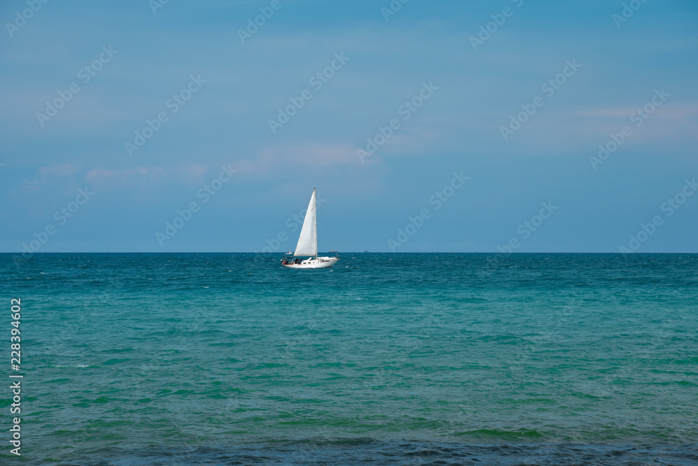 Sail Boat in Sunny Ocean Day