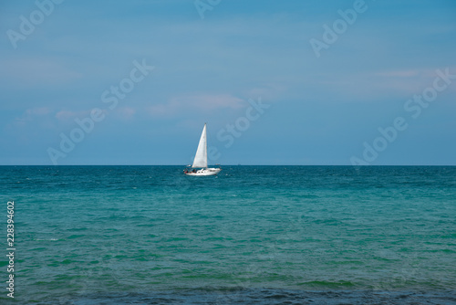 Sail Boat in Sunny Ocean Day