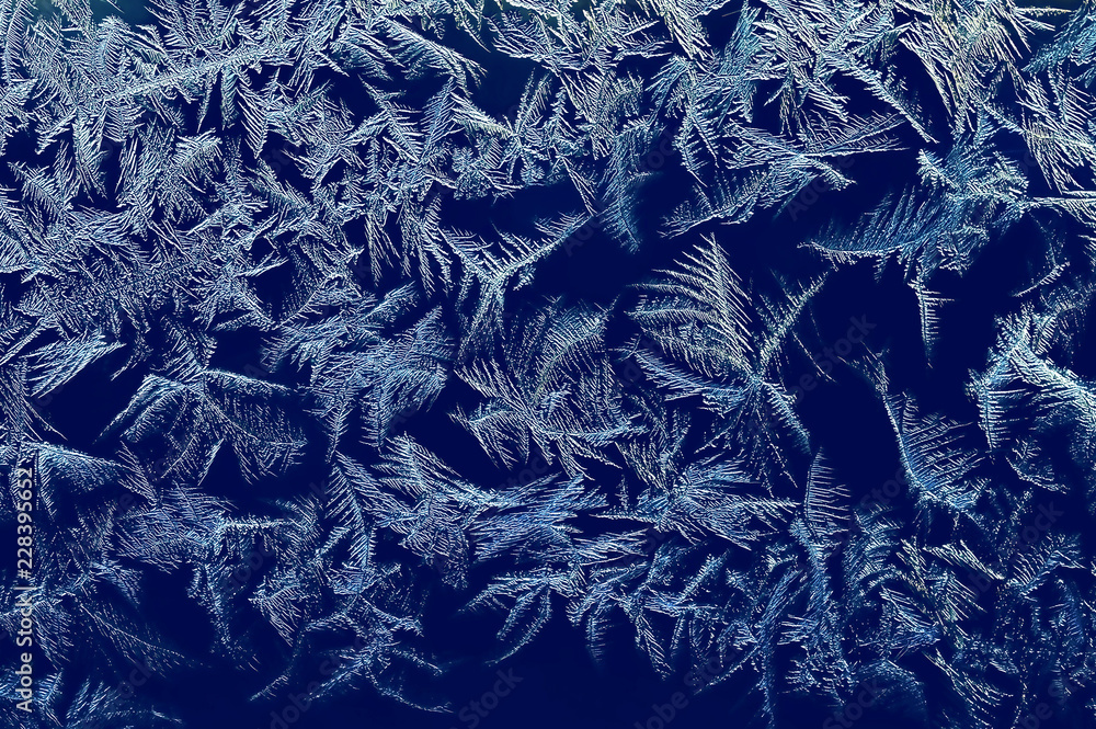 Obraz Winter background. Frosty window texture macro. Ice background