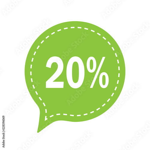 20 percent off discount. Sale green tag. Vector illustration