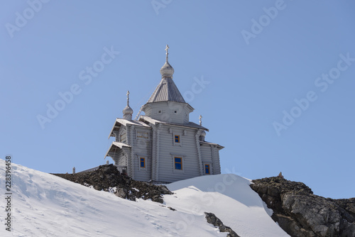 Wooden church in Antarctica on Bellingshausen Russian Antarctic research station