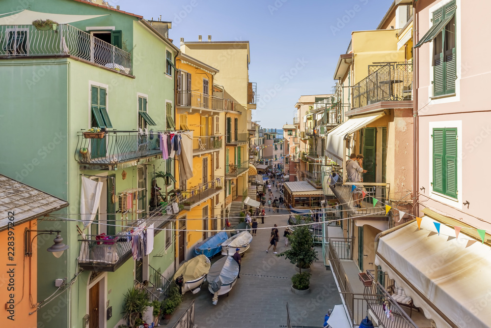 A glimpse of the historic center of Manarola, Cinque Terre, Liguria, Italy