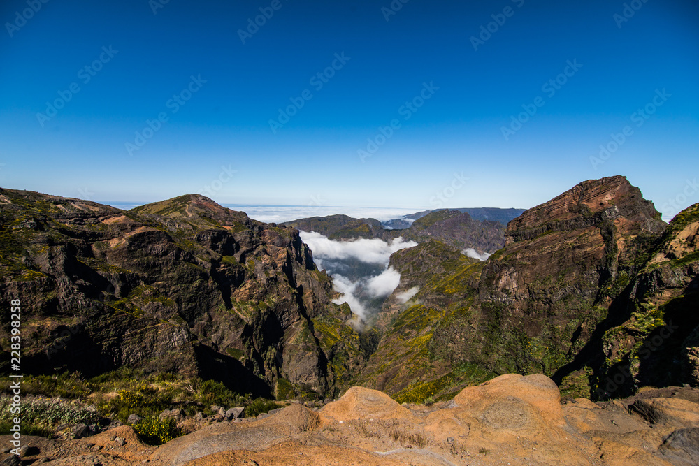 View of beautiful mountains Landscape of trek Pico do Arieiro to Pico Ruivo, Madeira island, Portugal View of beautiful mountains Landscape of trek Pico do Arieiro to Pico Ruivo, Madeira island, Portugal
