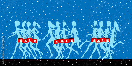 Sale logo with women silhouettes and snowflakes